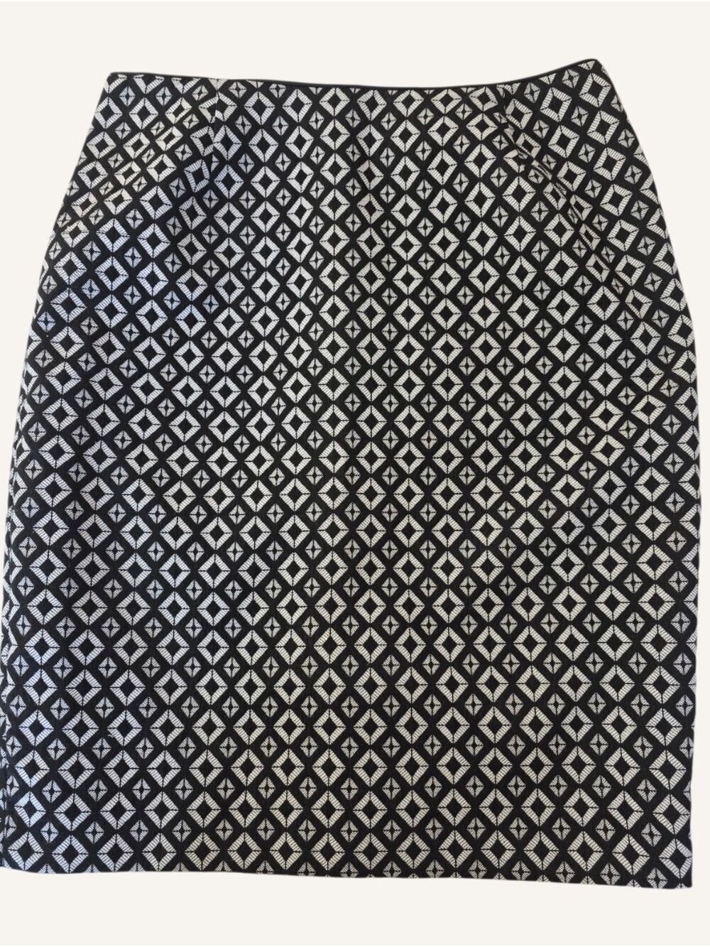Mario Serrani Geometric Jacquard Wrap Pencil Skirt Black Ivory Size 4